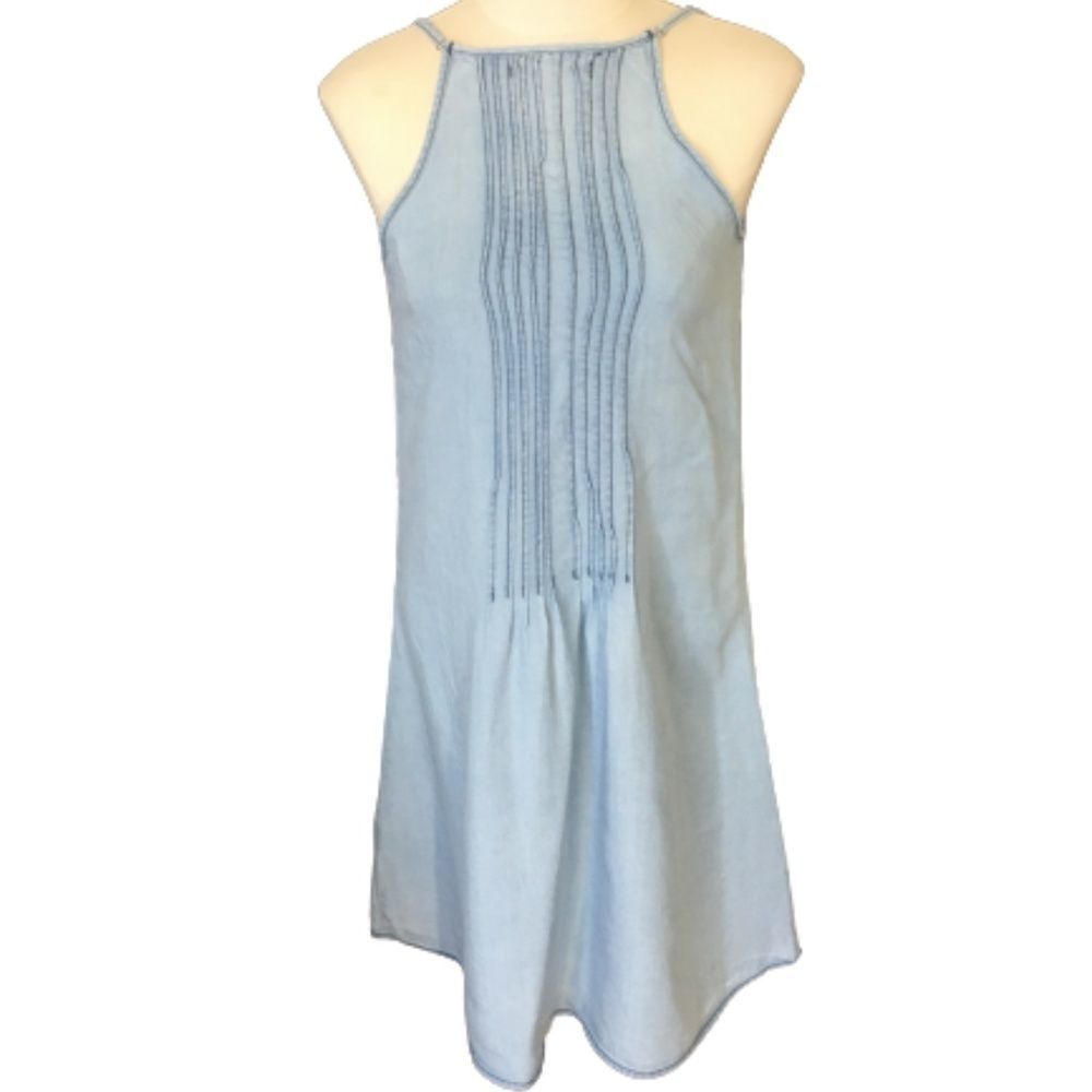 Sanctuary Light Blue Pintuck Halter Mini Dress